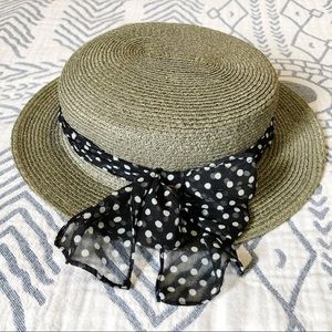 Authentic Goorin Bros Sage Green Straw Raffia Southern Belle Hat w Polka Dot Bow